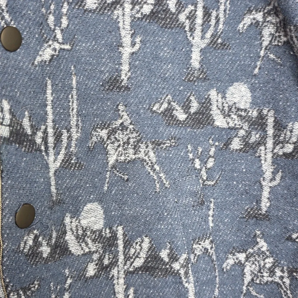 NWT Rock‎ & Roll Denim Boys XL Horse Cactus Print Shacket Tight Knit Fleece Blue